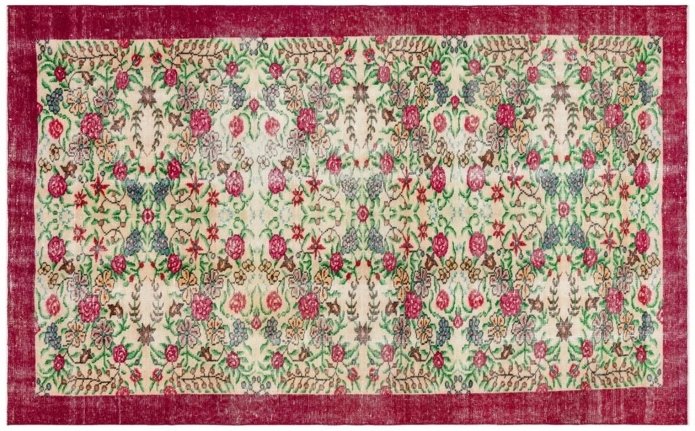 Retro Design Floral Over Dyed Vintage Rug 5'9'' x 9'2'' ft 174 x 279 cm