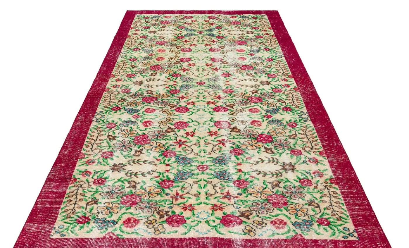 Retro Design Floral Over Dyed Vintage Rug 5'9'' x 9'2'' ft 174 x 279 cm