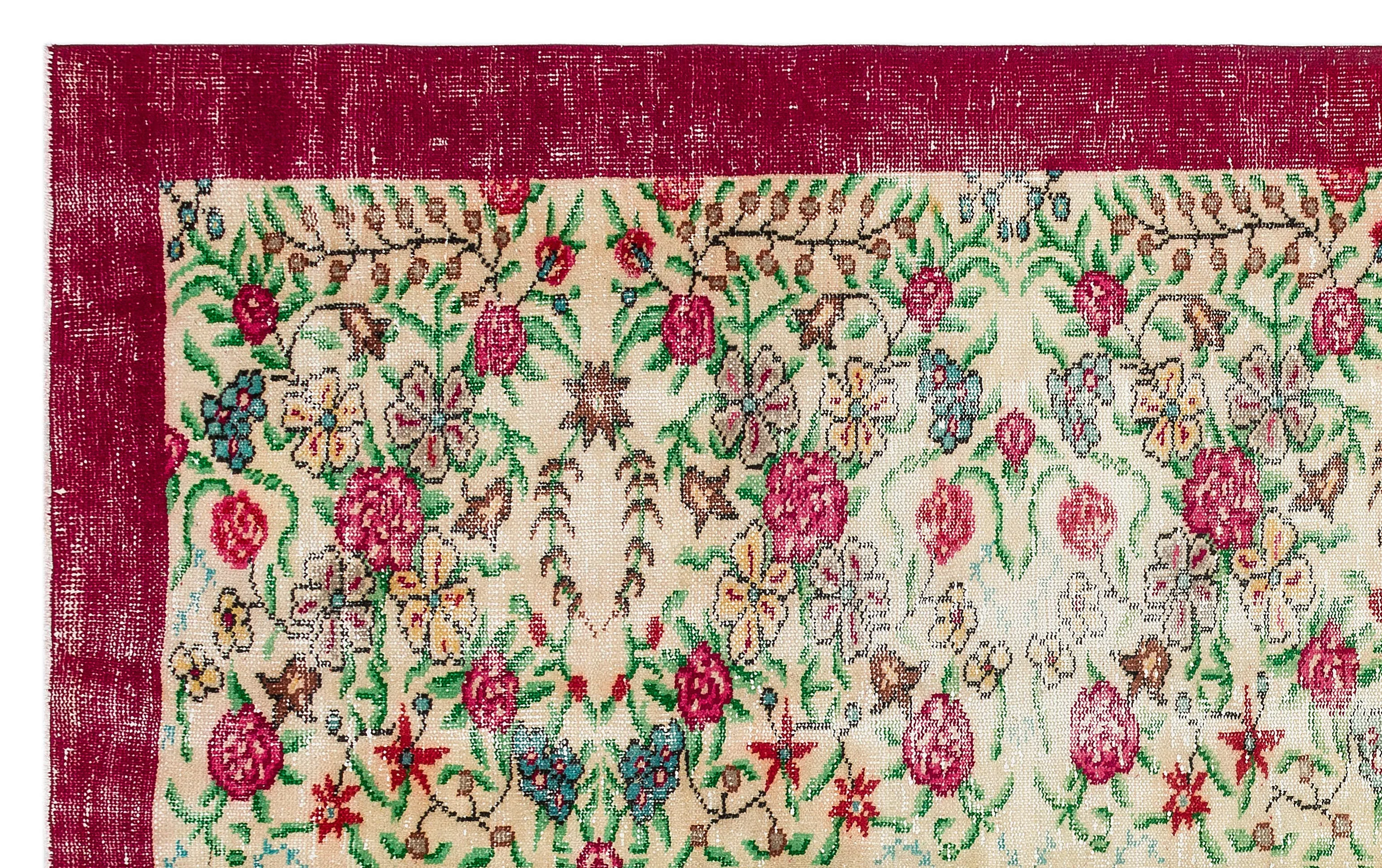 Retro Design Floral Over Dyed Vintage Rug 5'9'' x 9'2'' ft 174 x 279 cm