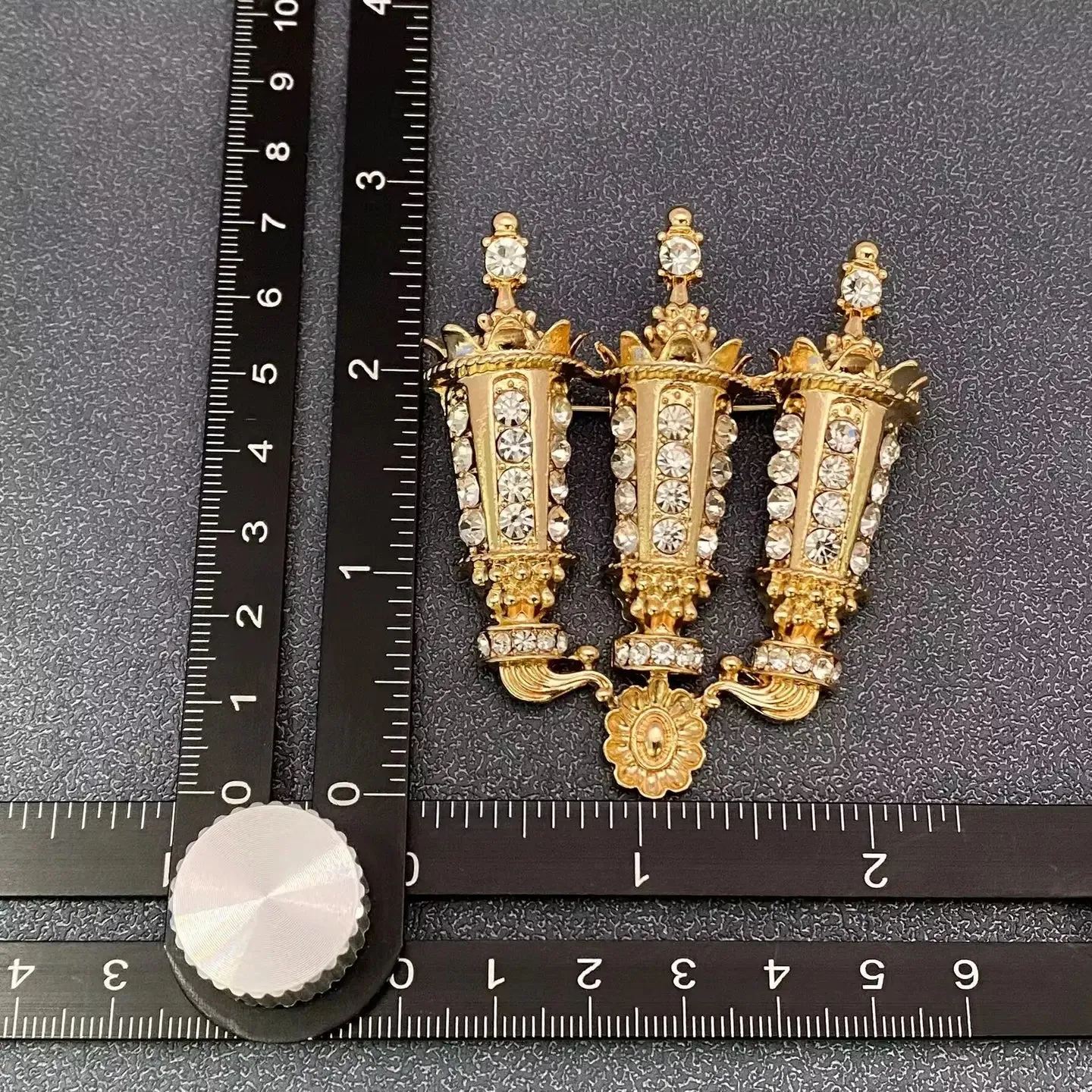 Rhinestone Golden Candle Holder Brooch