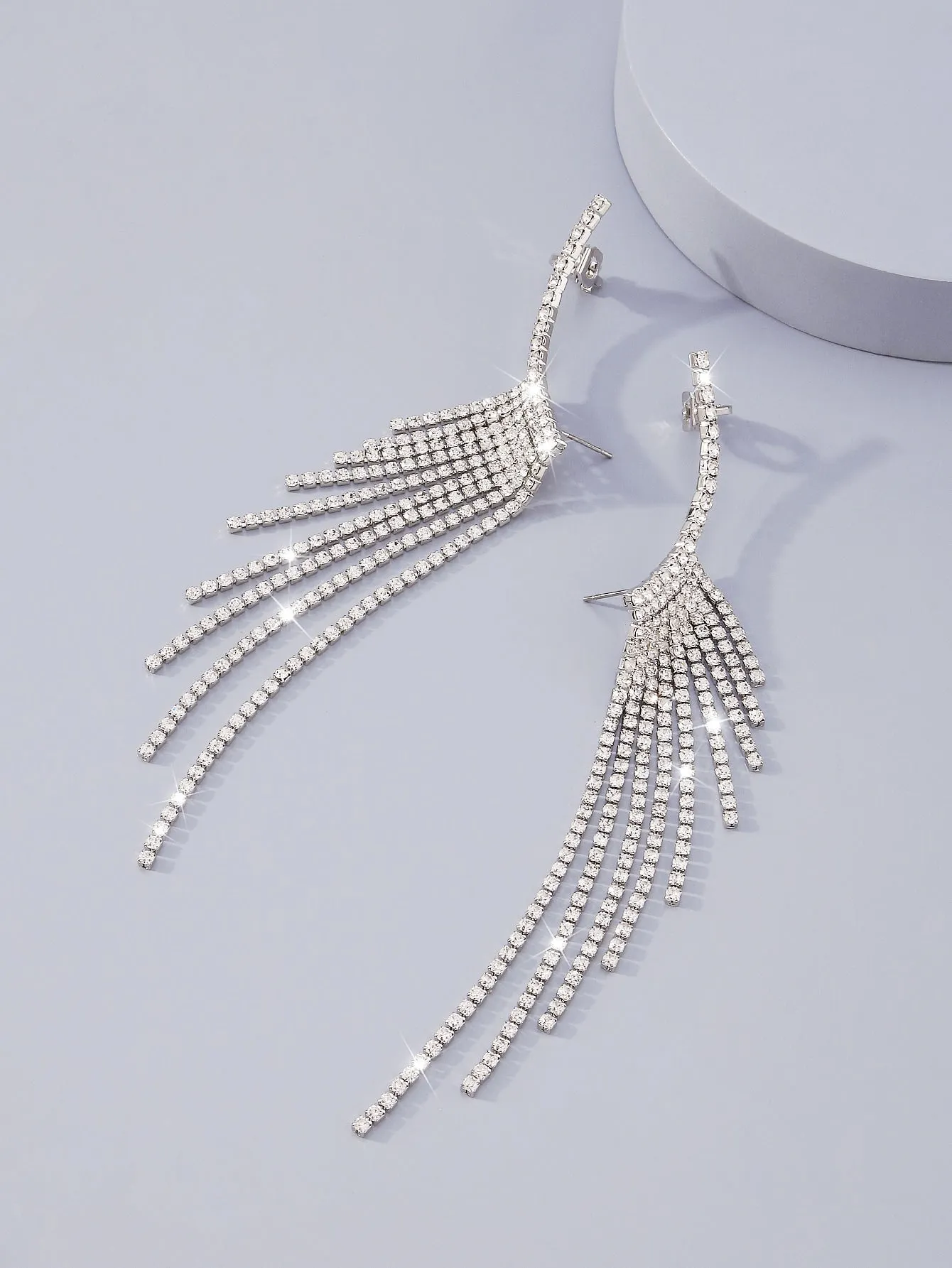 Rhinestone Tassel Design Earrings - Silver