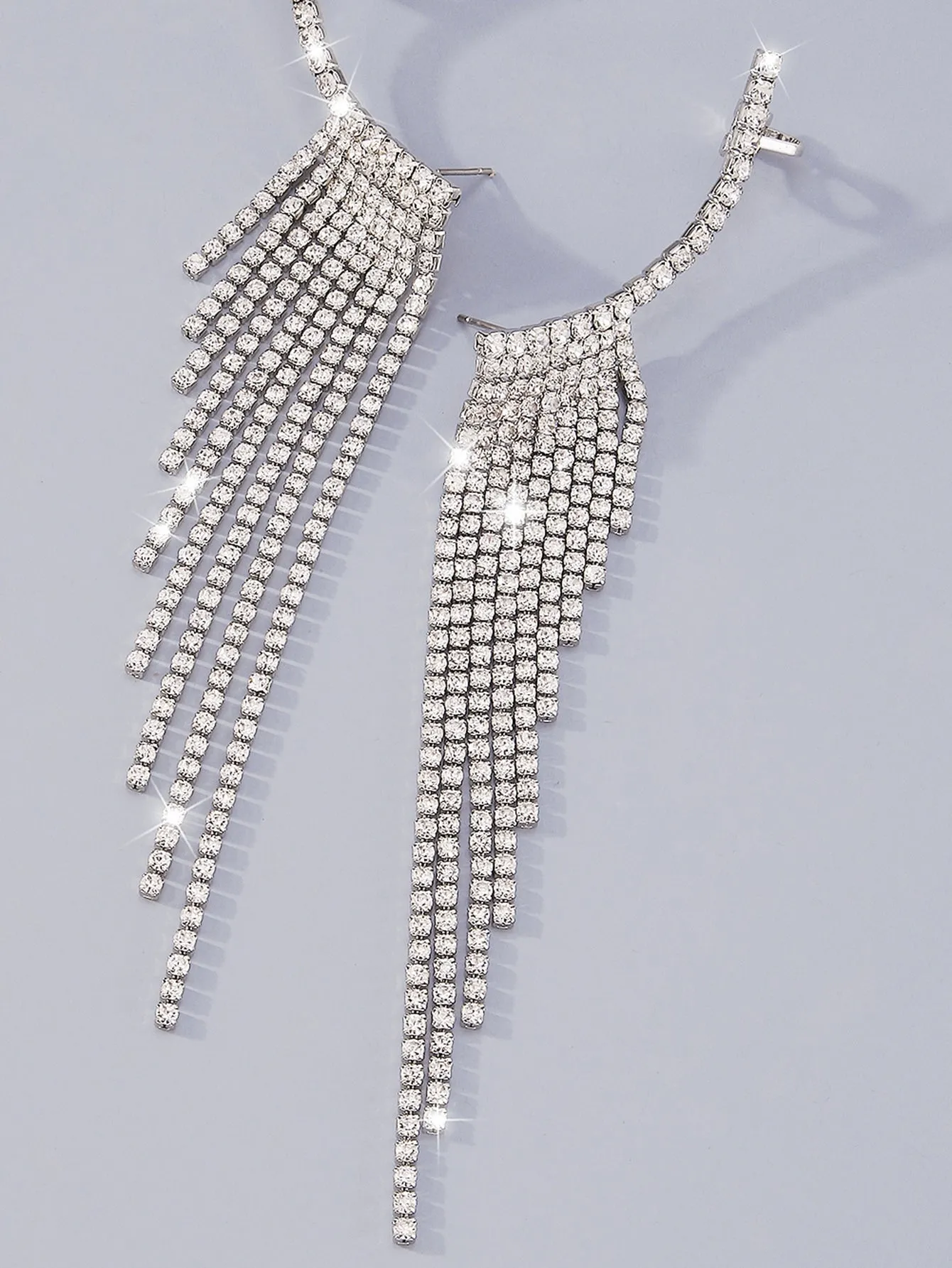 Rhinestone Tassel Design Earrings - Silver