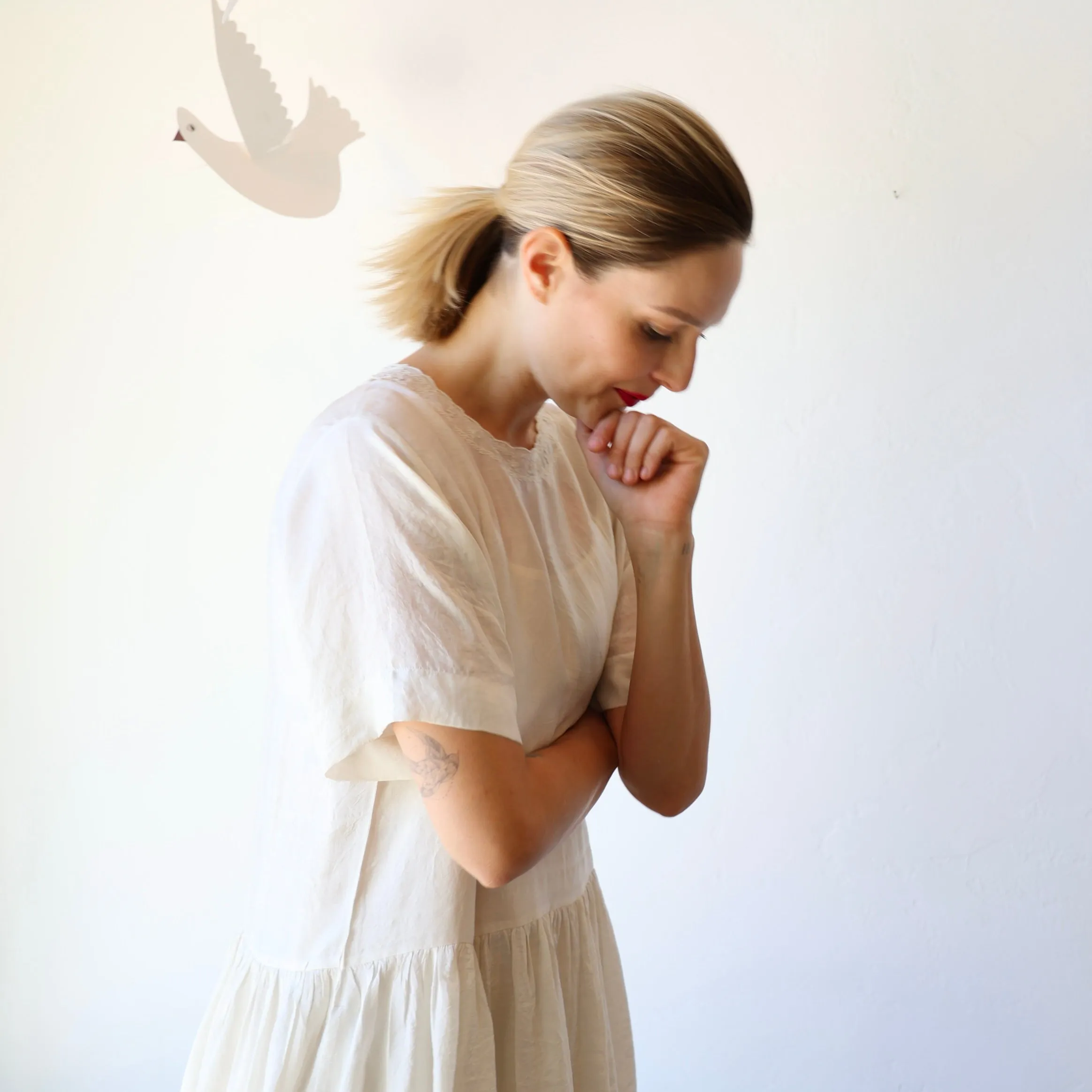 Runaway Bicycle Silk Dress - Alabaster