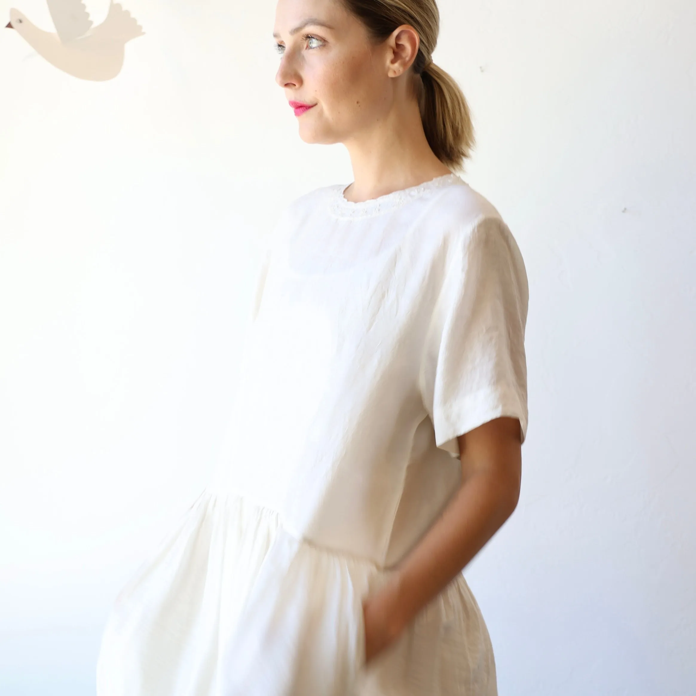 Runaway Bicycle Silk Dress - Alabaster