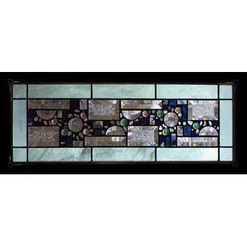Sea Green Opalescent Border Geometric Stained Glass Window Panel by Edel Byrne