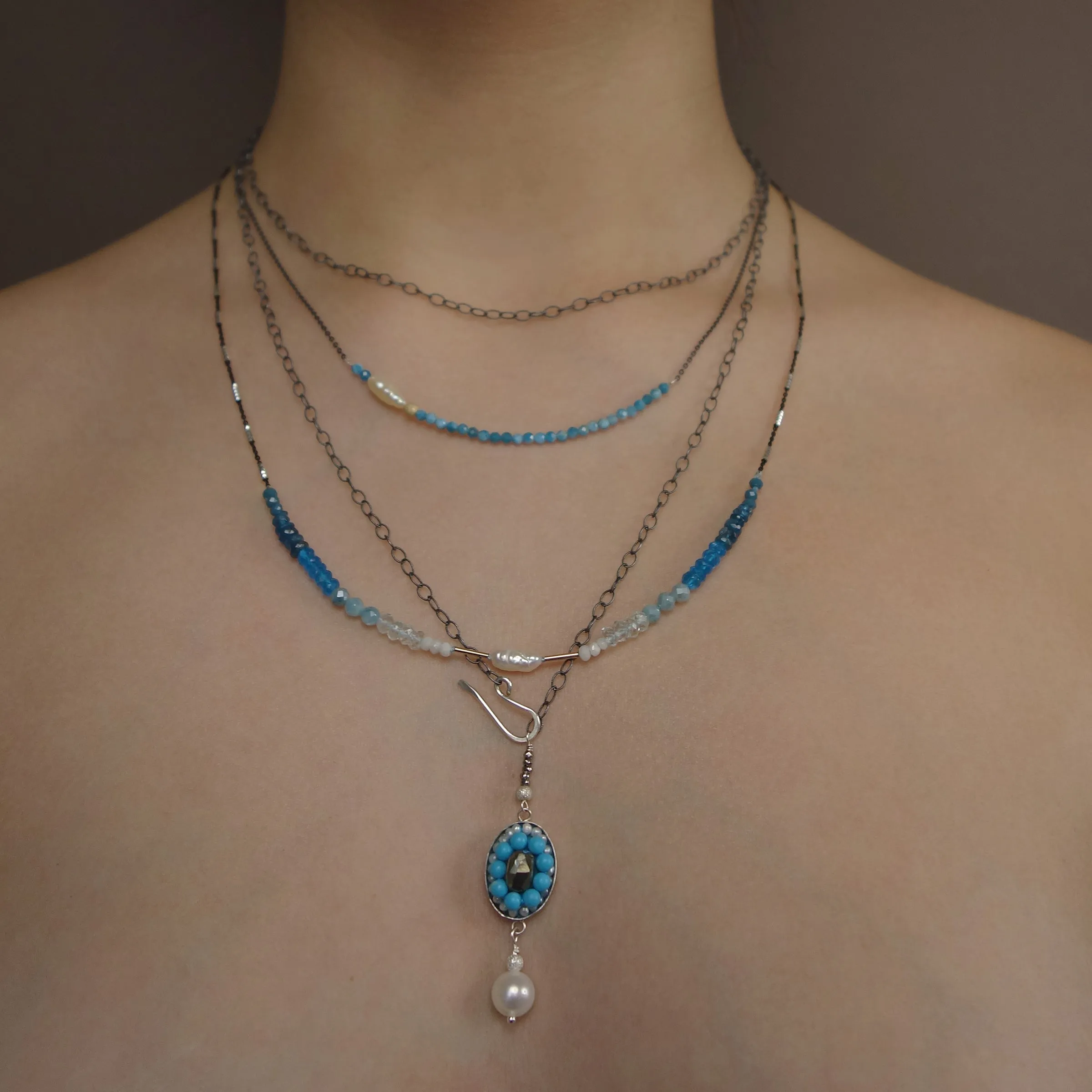 Sea of Love: pearl, gold, white sapphire, apatite necklace