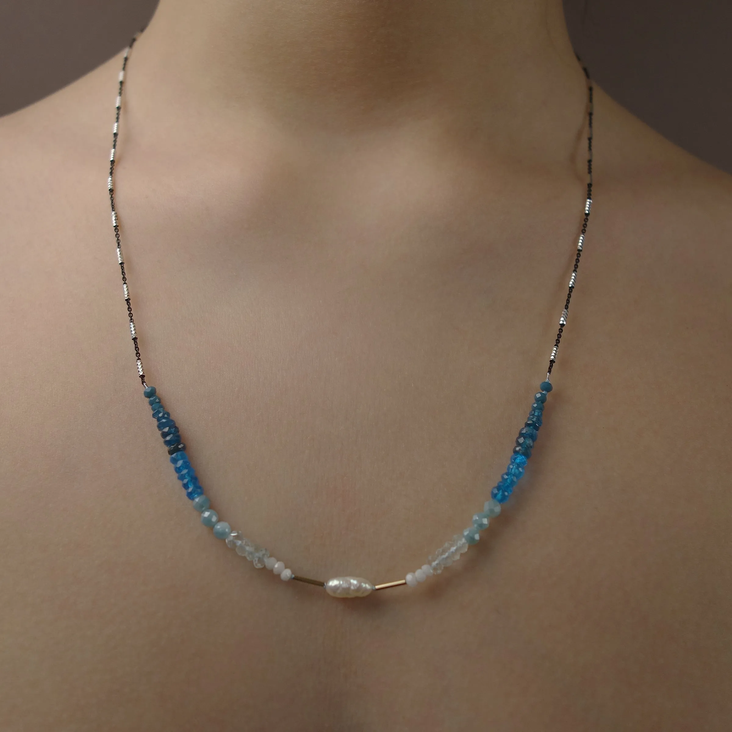 Sea of Love: pearl, gold, white sapphire, apatite necklace