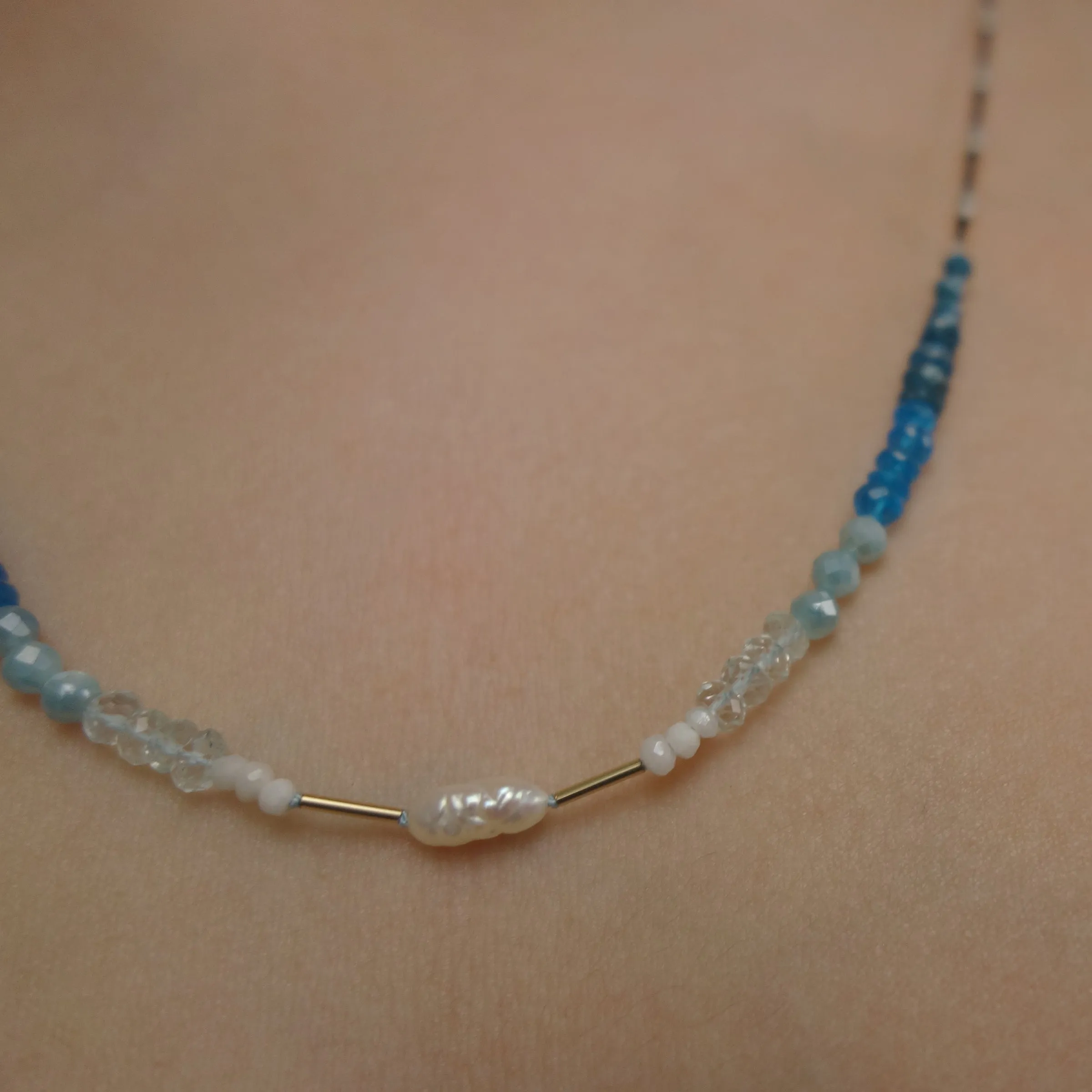 Sea of Love: pearl, gold, white sapphire, apatite necklace