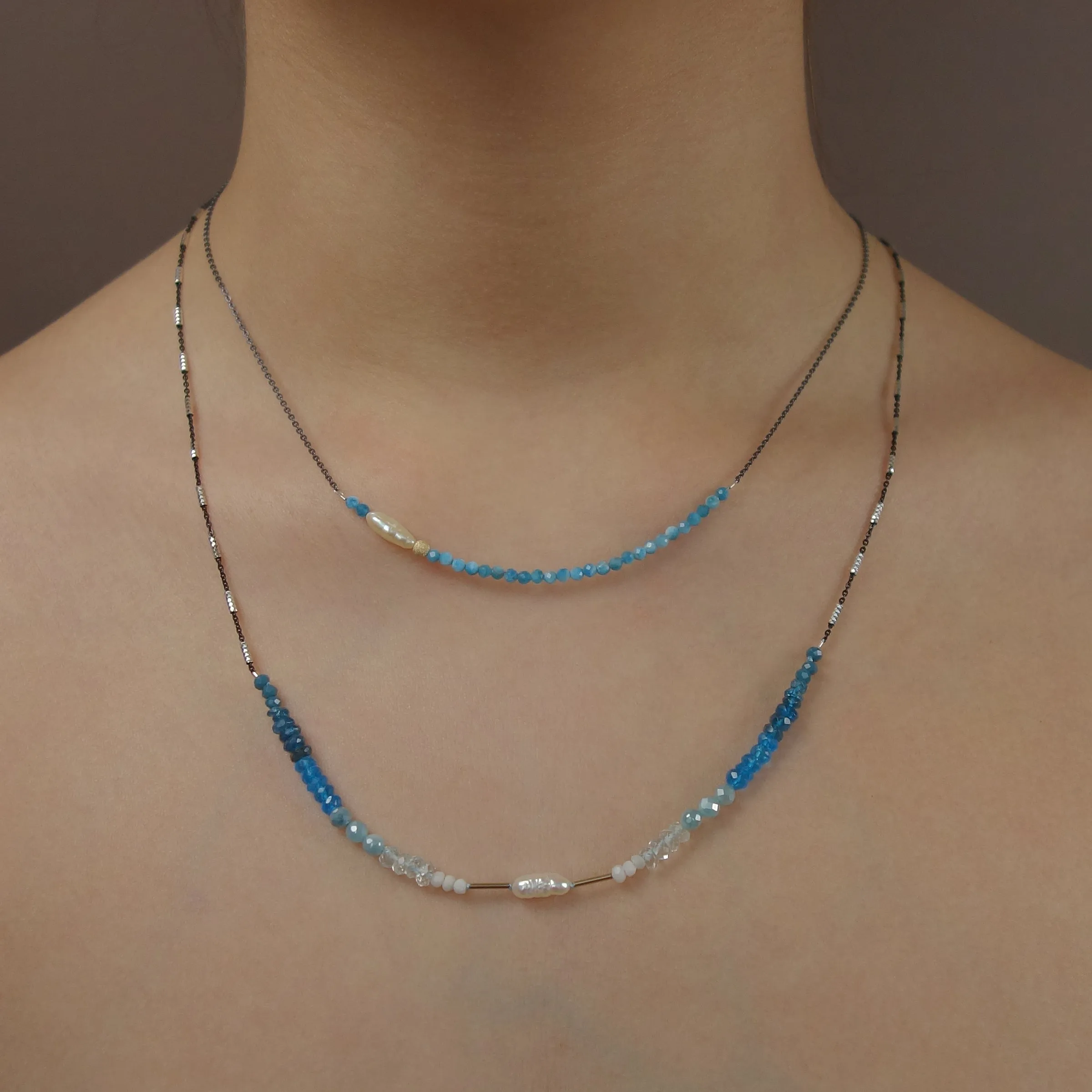 Sea of Love: pearl, gold, white sapphire, apatite necklace