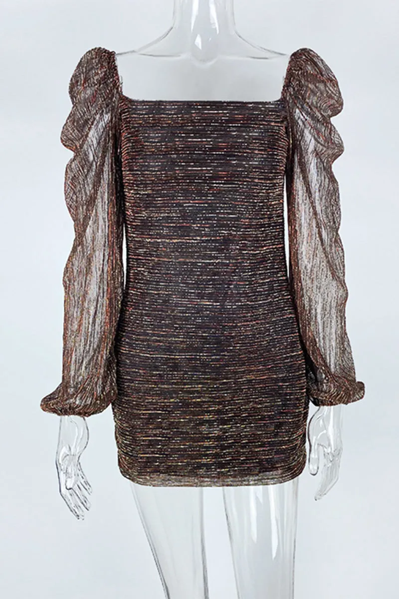 Sexy Elegant Solid Bronzing Fold Bright Silk Square Collar A Line Dresses