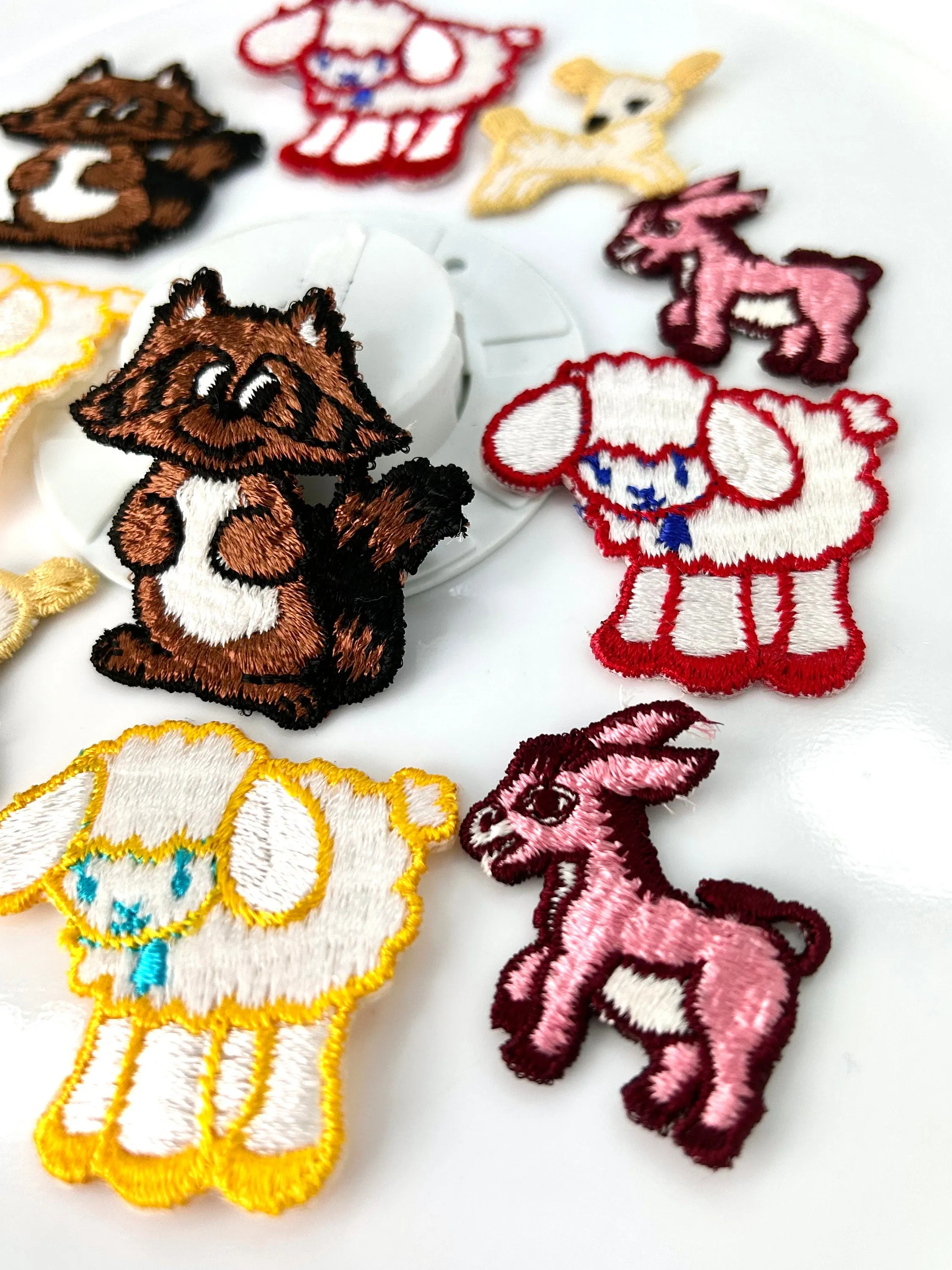 Sheep deers chipmunk Appliqués Collection red yellow pink butter cream, brown embroidered appliques patches #56