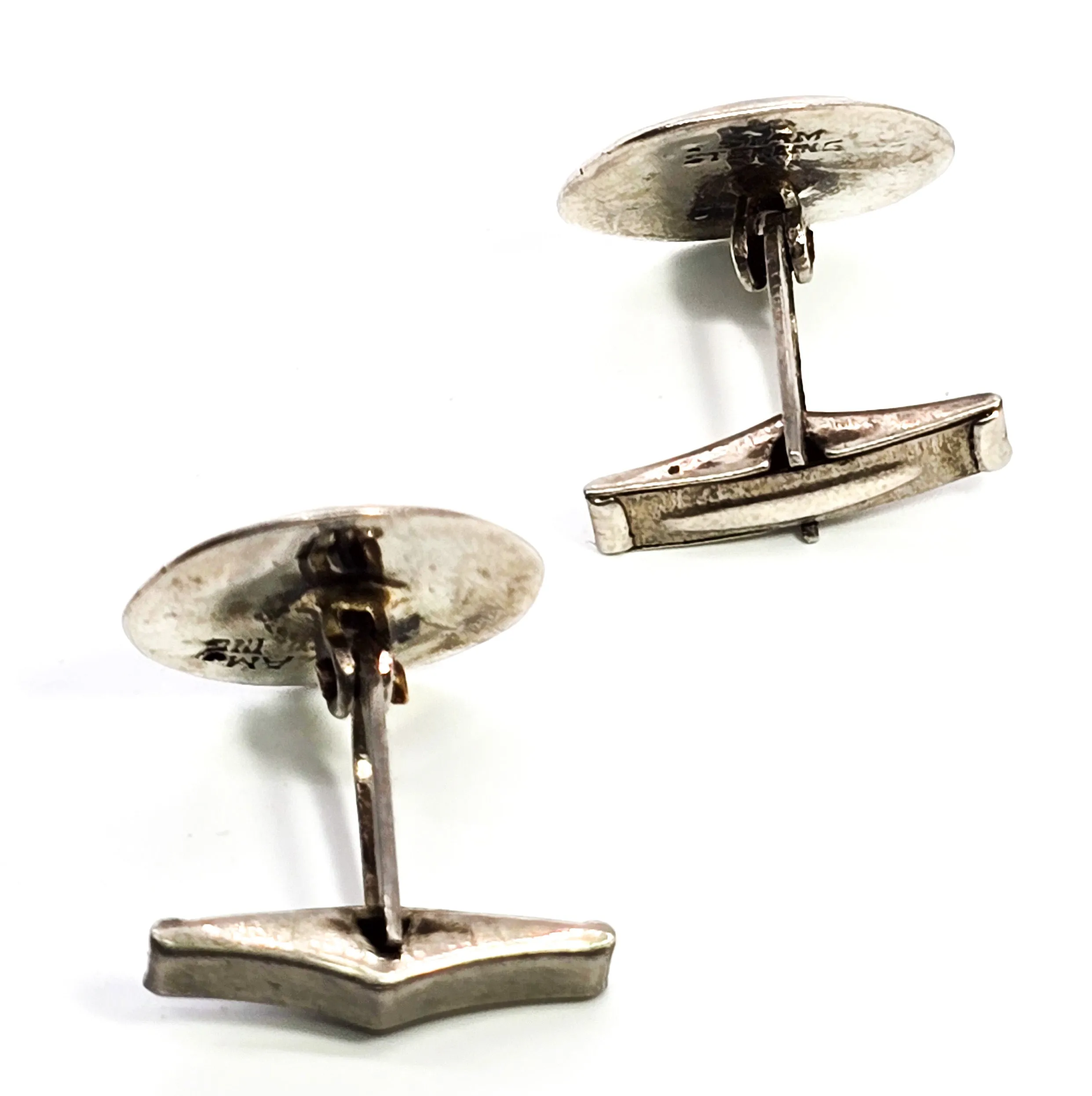 Siam Neillioware black enamel Mekkala goddess vintage sterling silver cufflinks