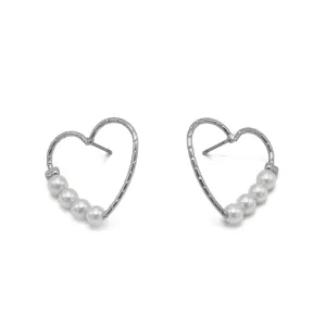 Silver Heart Pearl Earrings #SQS0816002SIL(OD20)