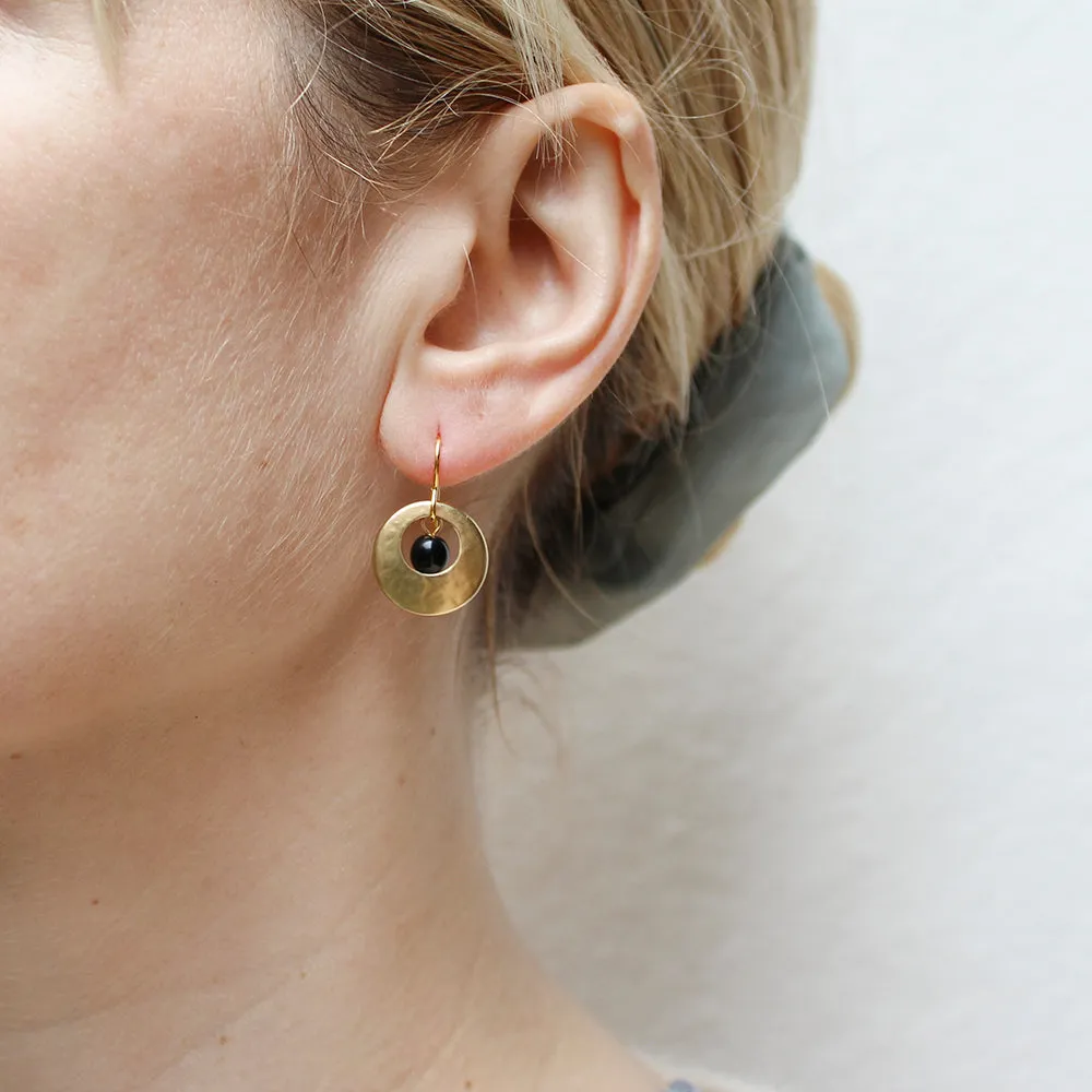 Small Cutout Disc with Black Bead Wire Earrings
