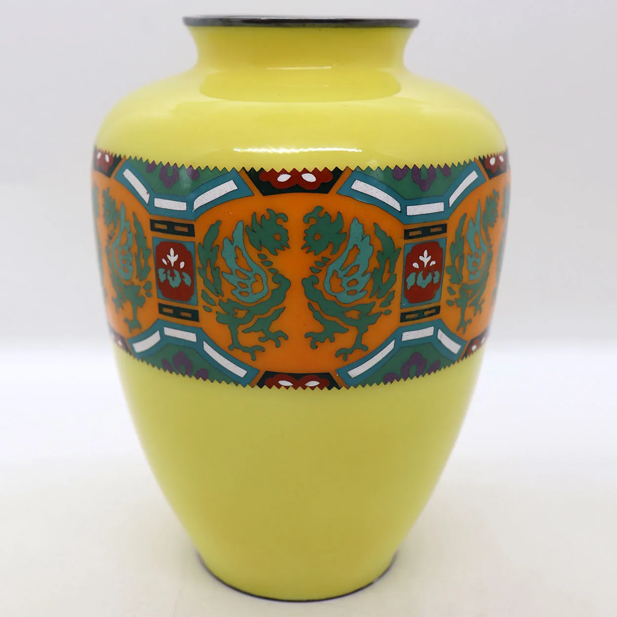 Small Vintage Japanese Cloisonne Enamel Yellow Vase