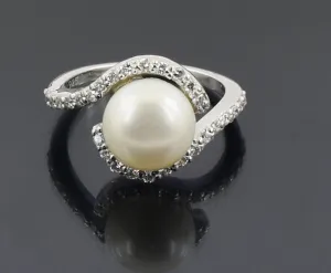 South Sea Pearl Ring with White Diamond Accents, Designer Ring