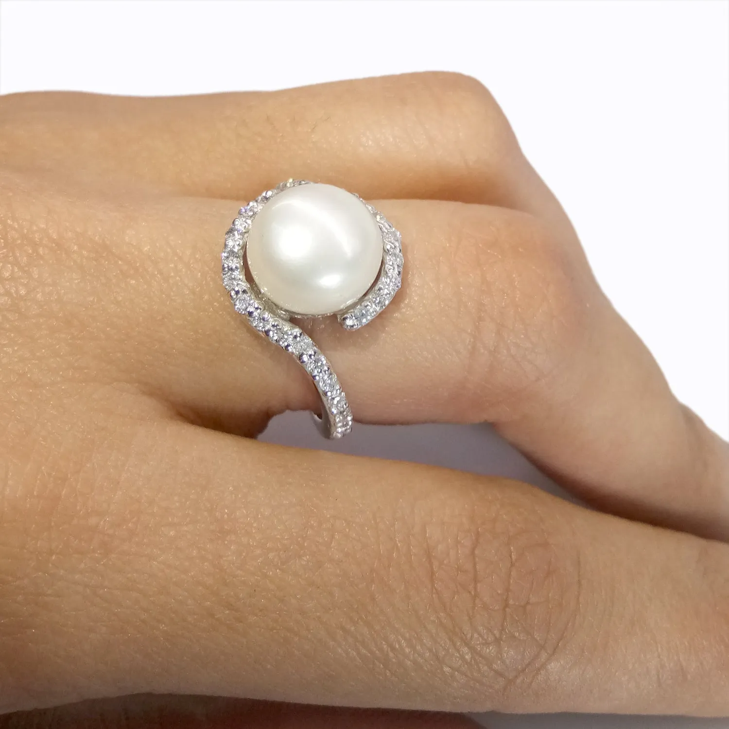 South Sea Pearl Ring with White Diamond Accents, Designer Ring
