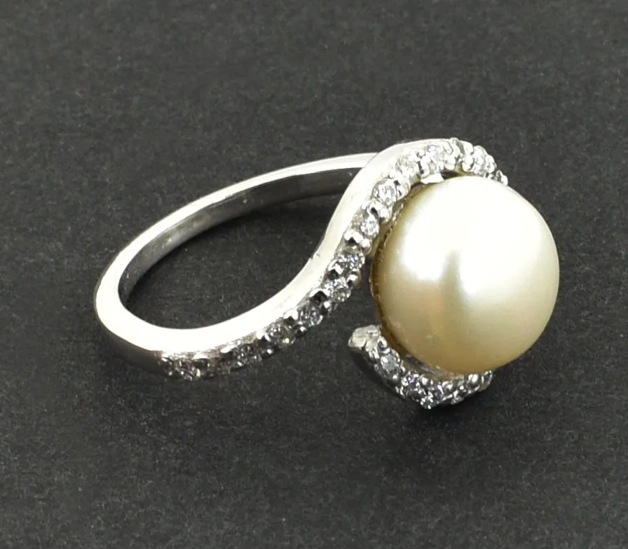 South Sea Pearl Ring with White Diamond Accents, Designer Ring
