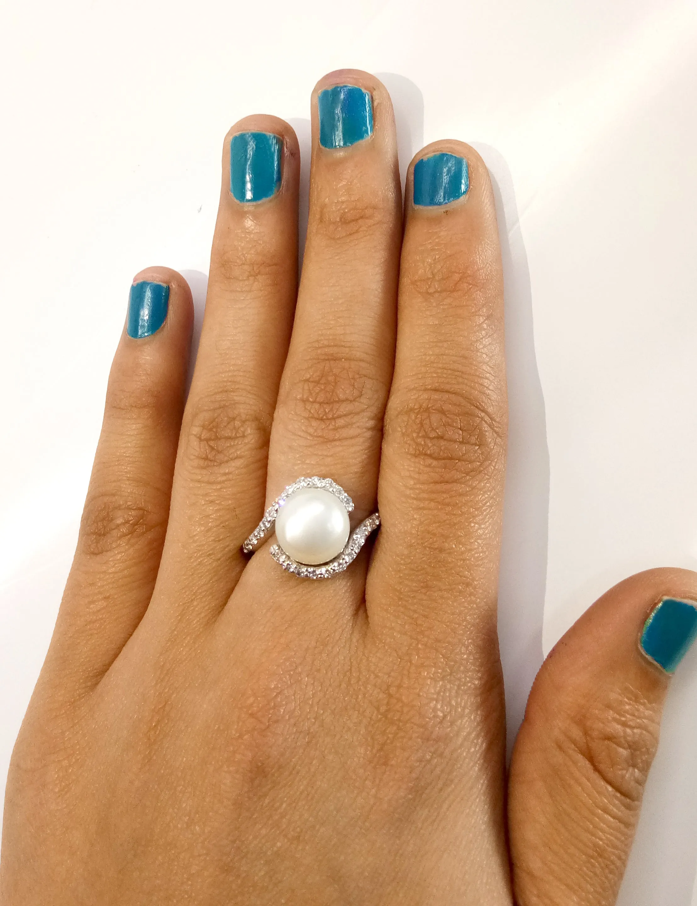 South Sea Pearl Ring with White Diamond Accents, Designer Ring