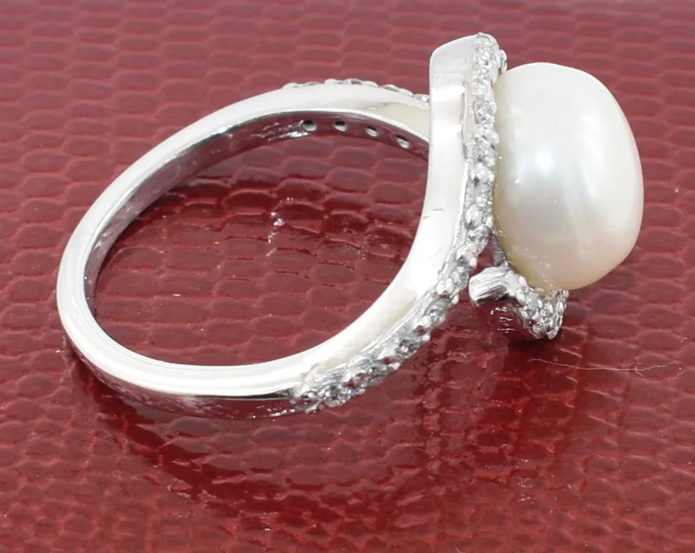 South Sea Pearl Ring with White Diamond Accents, Designer Ring