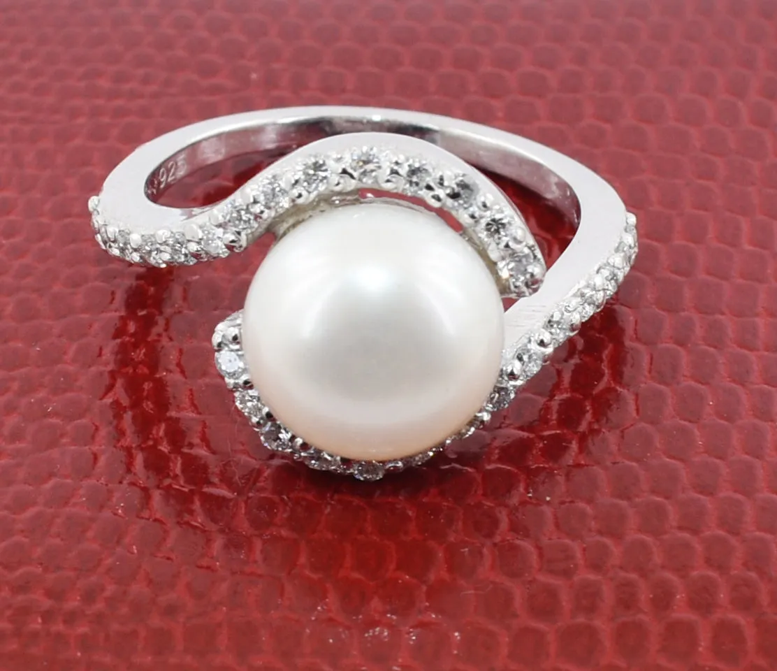 South Sea Pearl Ring with White Diamond Accents, Designer Ring