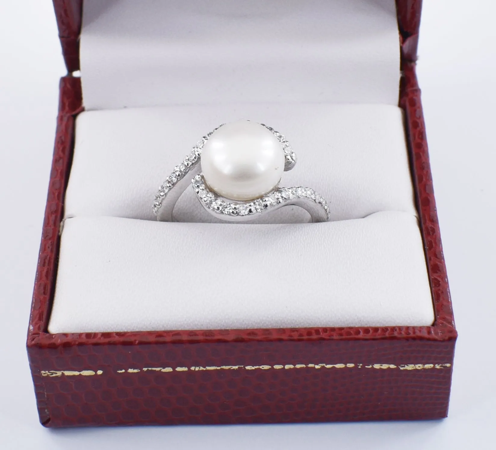 South Sea Pearl Ring with White Diamond Accents, Designer Ring