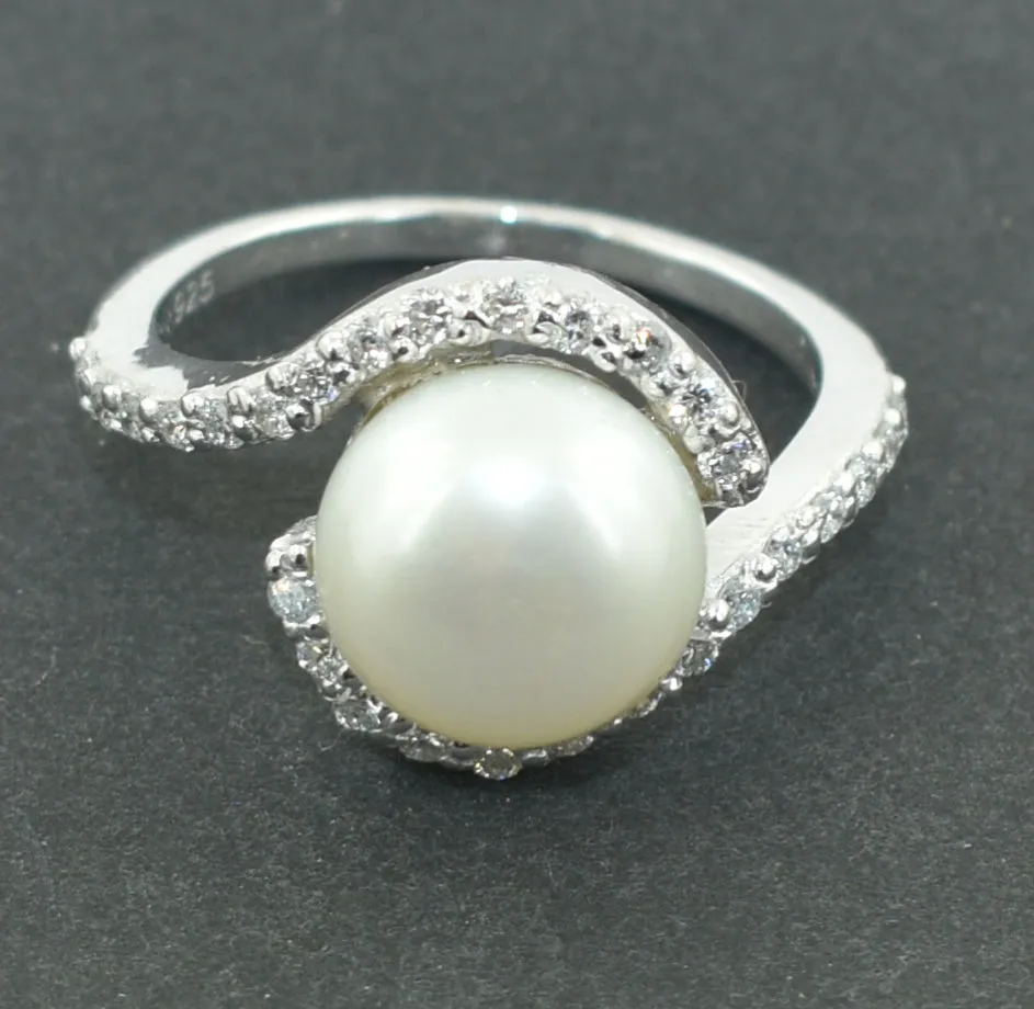 South Sea Pearl Ring with White Diamond Accents, Designer Ring