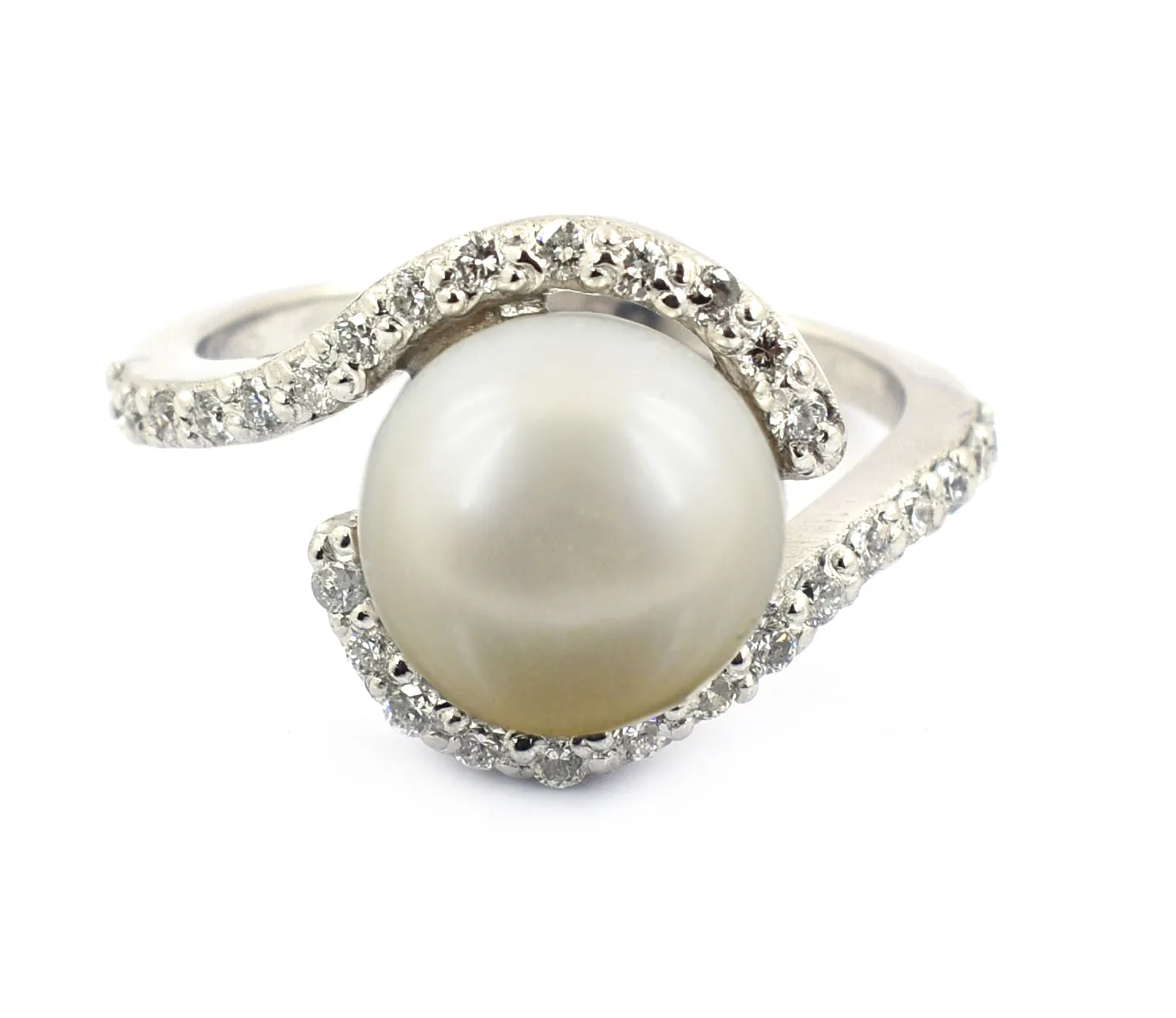 South Sea Pearl Ring with White Diamond Accents, Designer Ring