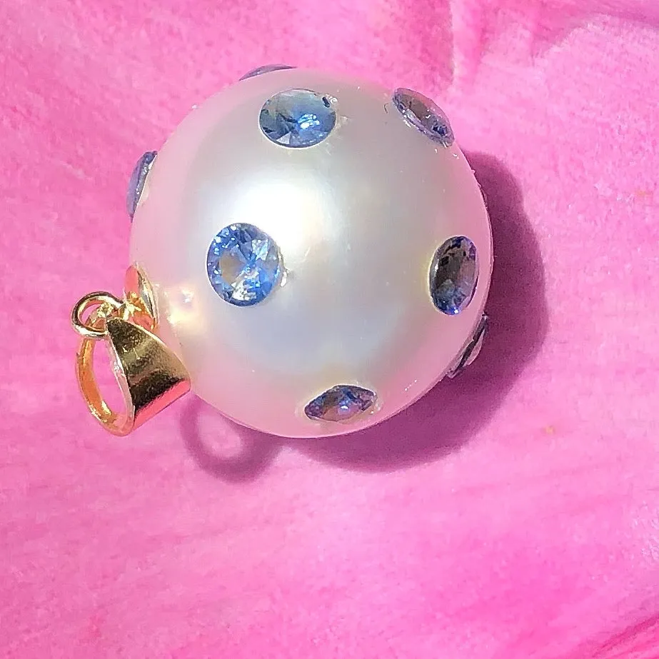 South Sea Pearl with Sapphires Pendant