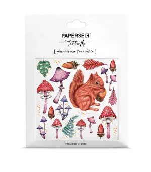 Squirrel & Mushrooms Temporary Tattoo