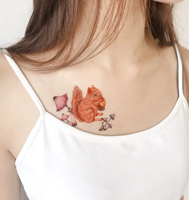 Squirrel & Mushrooms Temporary Tattoo