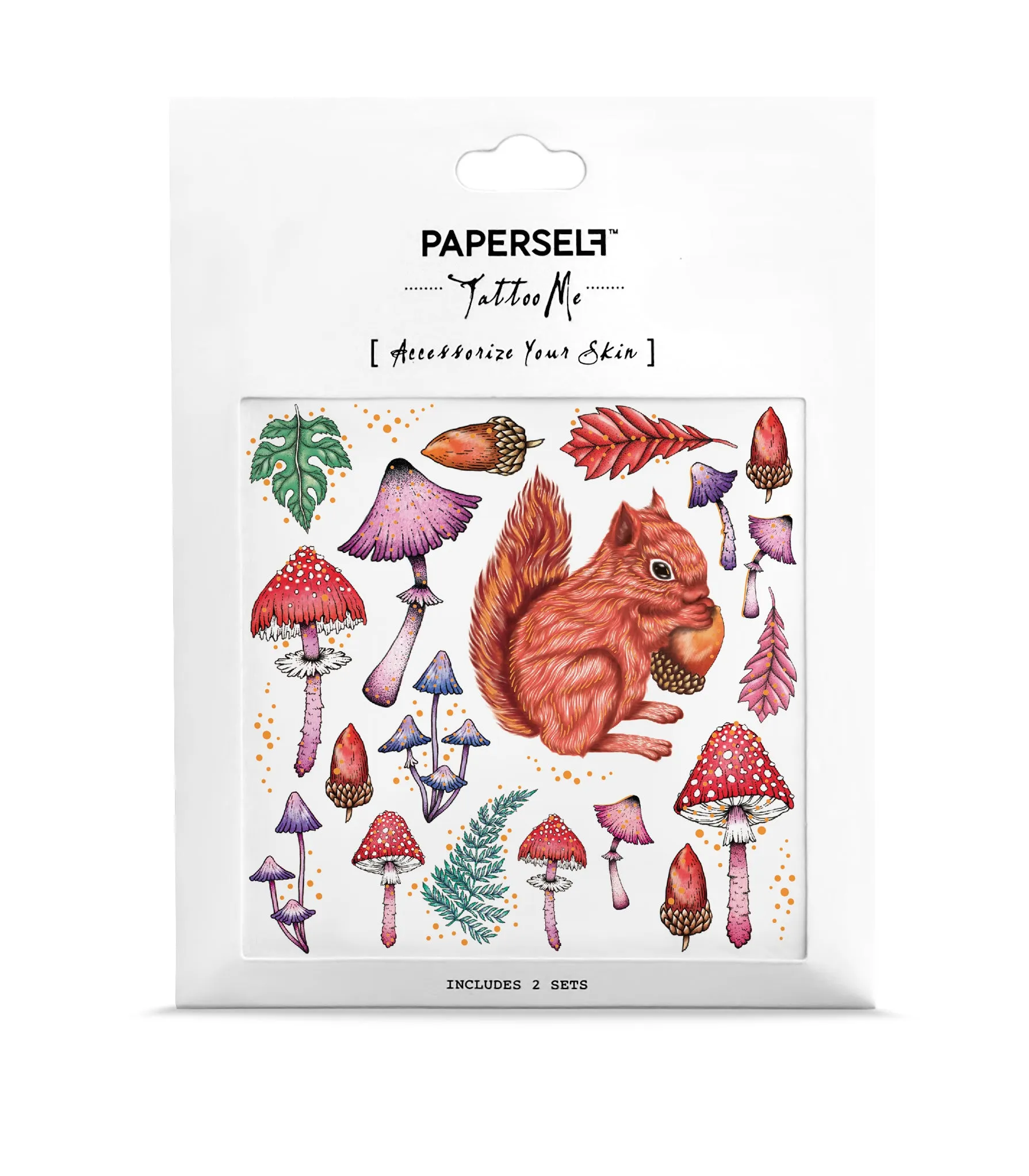 Squirrel & Mushrooms Temporary Tattoo