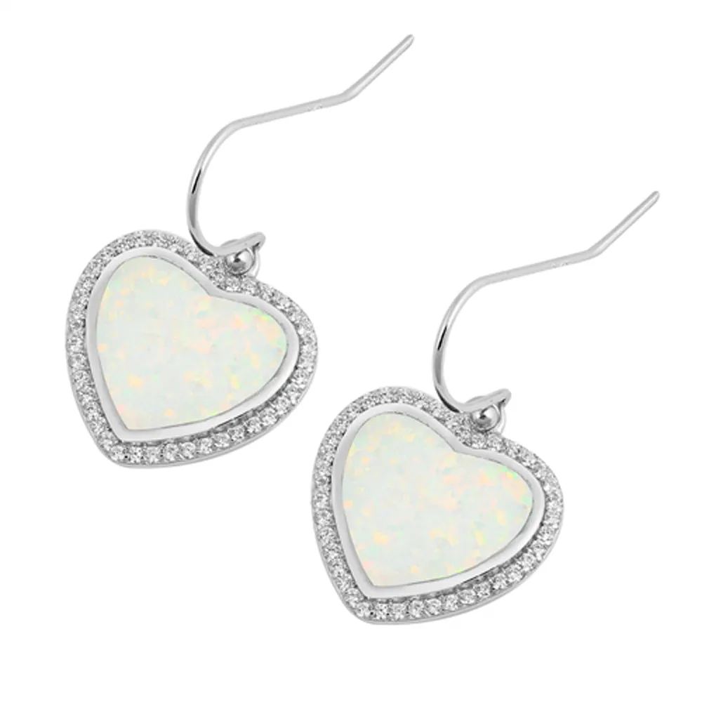 Sterling Silver Classic Heart Simple Eternity Halo Earrings White Synthetic Opal