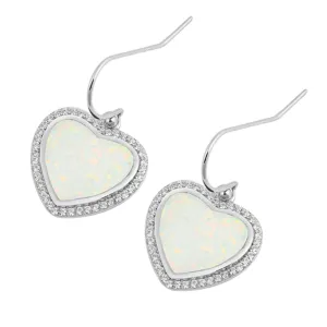 Sterling Silver Classic Heart Simple Eternity Halo Earrings White Synthetic Opal