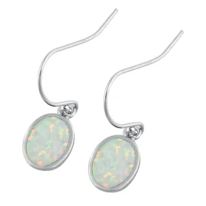 Sterling Silver Simple Oval Mosaic Classic Earrings White Synthetic Opal 925 New