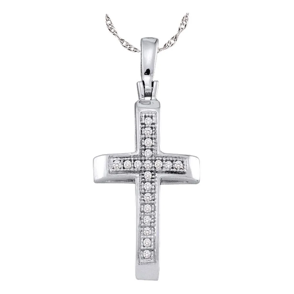 Sterling Silver Womens Round Diamond Simple Roman Cross Religious Pendant 1/20 Cttw