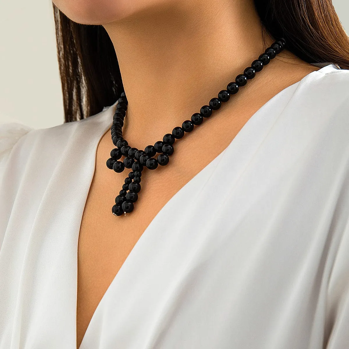 Temperament Bowknot Pearl Chain Choker Necklace
