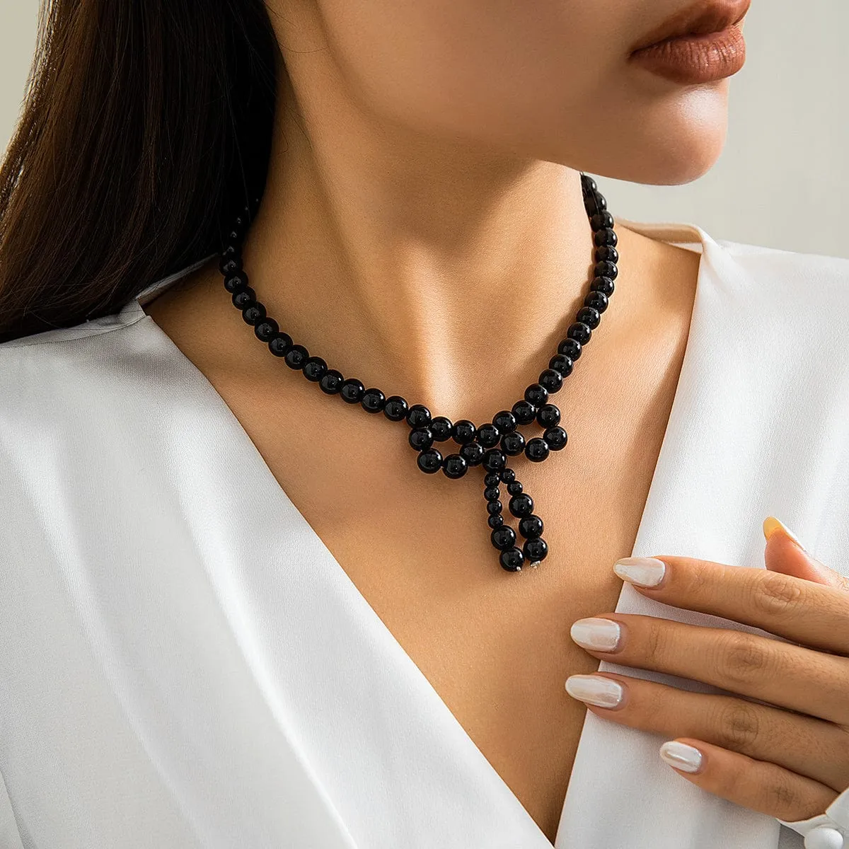Temperament Bowknot Pearl Chain Choker Necklace