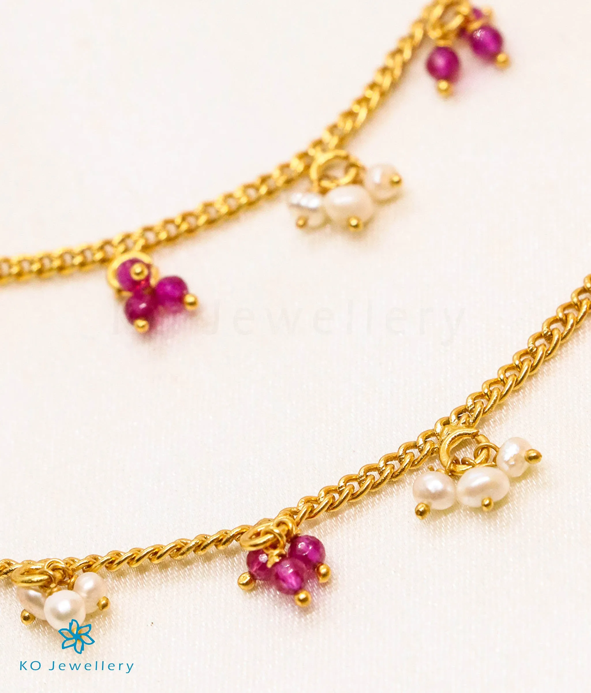 The Pearl & Red Drops Silver Ear chain (Single Layer)