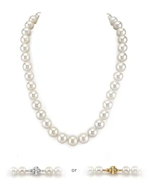 THE PEARL SOURCE 14K Gold 10.5-11.5mm AAA Quality Round White Freshwater Cultured Pearl Necklace for Women in 18" Princess Length