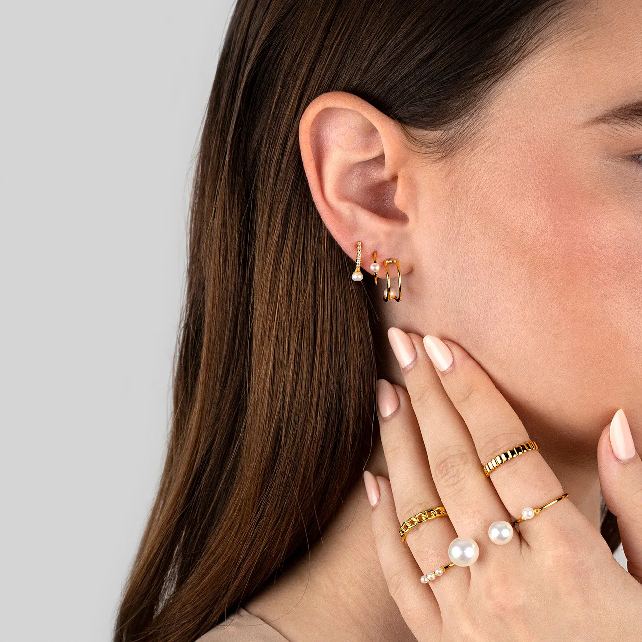 Thin Pearl Hoop Earring