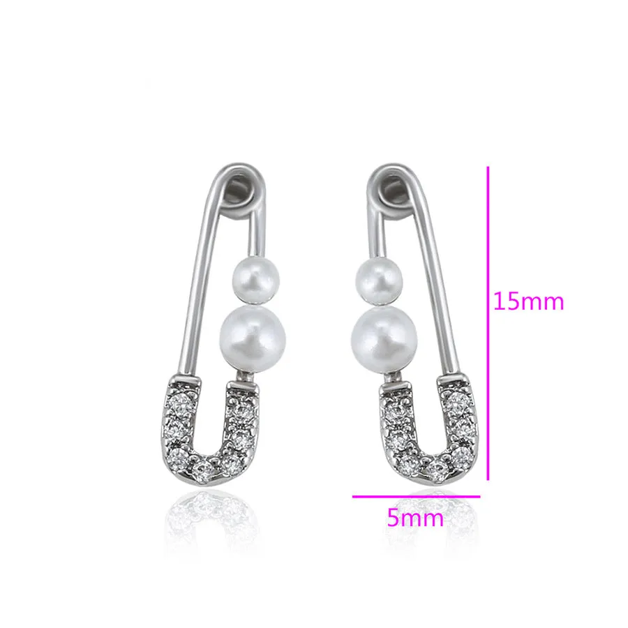 Tiny Pearl & Safety Pins Mini 15mm Earring