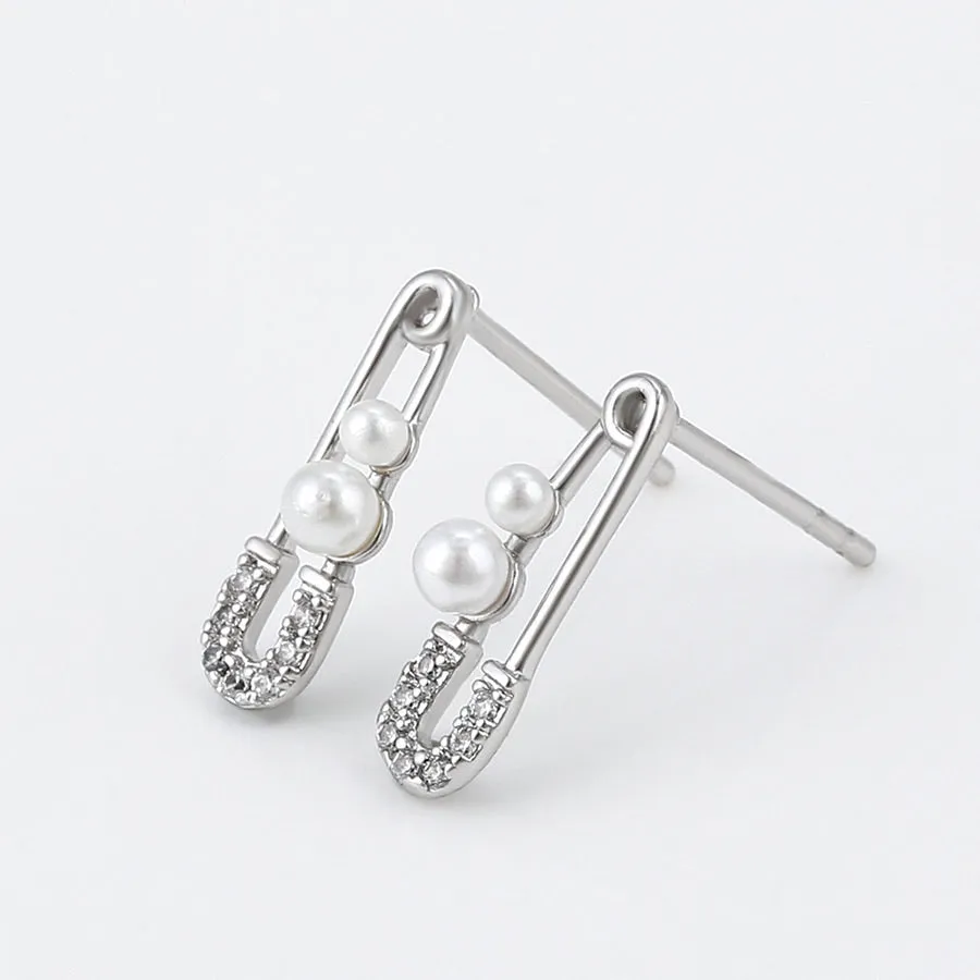 Tiny Pearl & Safety Pins Mini 15mm Earring