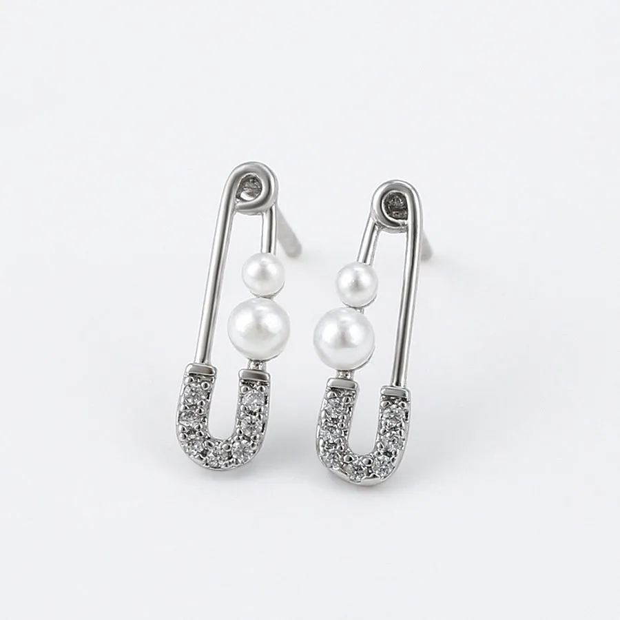 Tiny Pearl & Safety Pins Mini 15mm Earring
