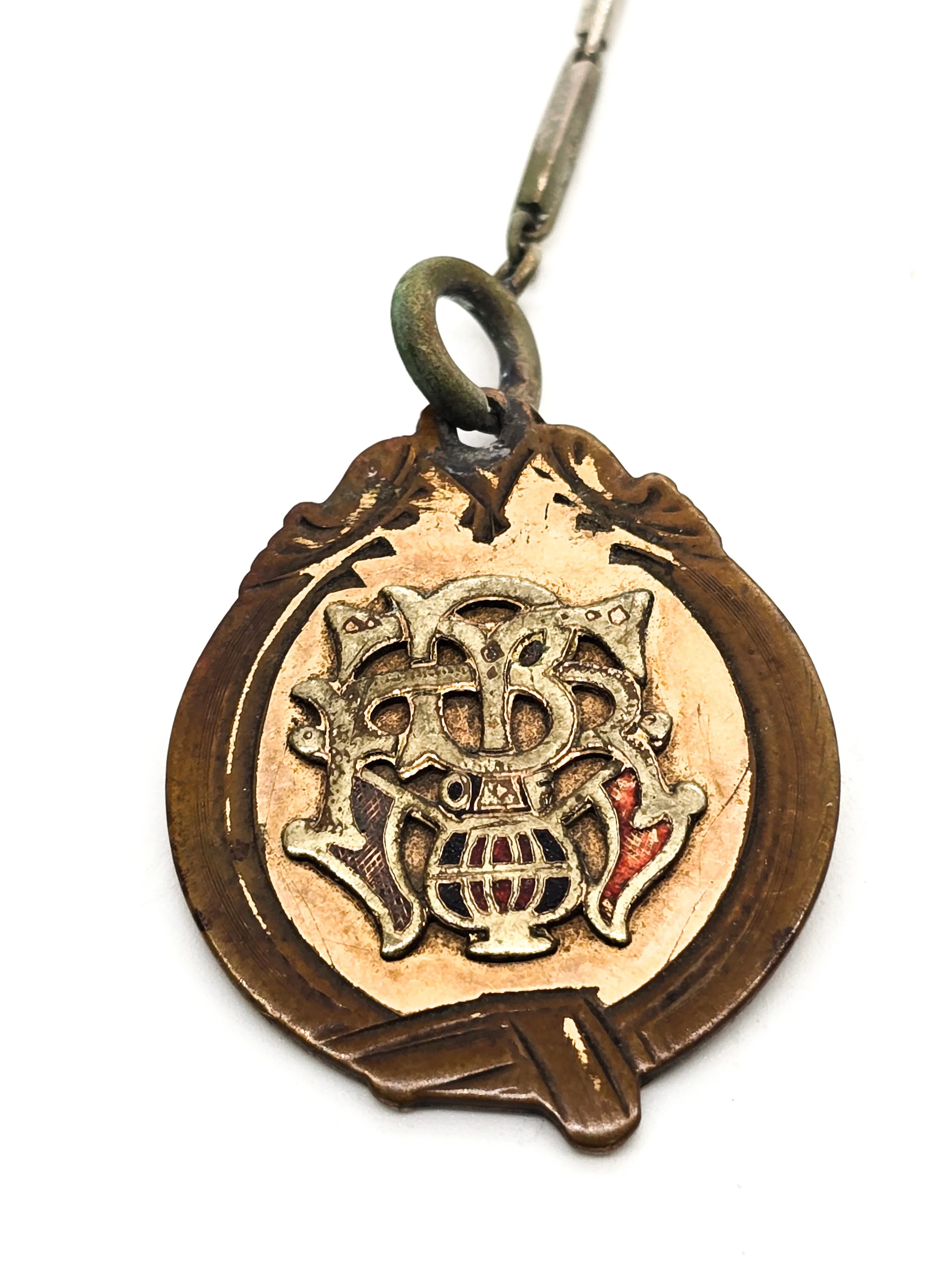 Victorian Fraternity Brotherhood Gold filled enamel antique watch fob medal Damaged