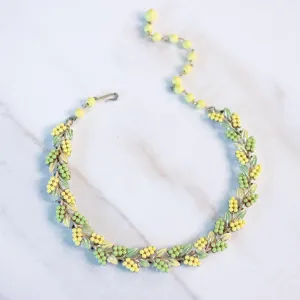Vintage Coro Shades of Green Beaded Leaf Necklace