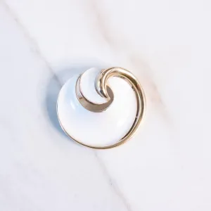Vintage Crown Trifari White Enamel and Gold Swirl Mid Century Modern Brooch