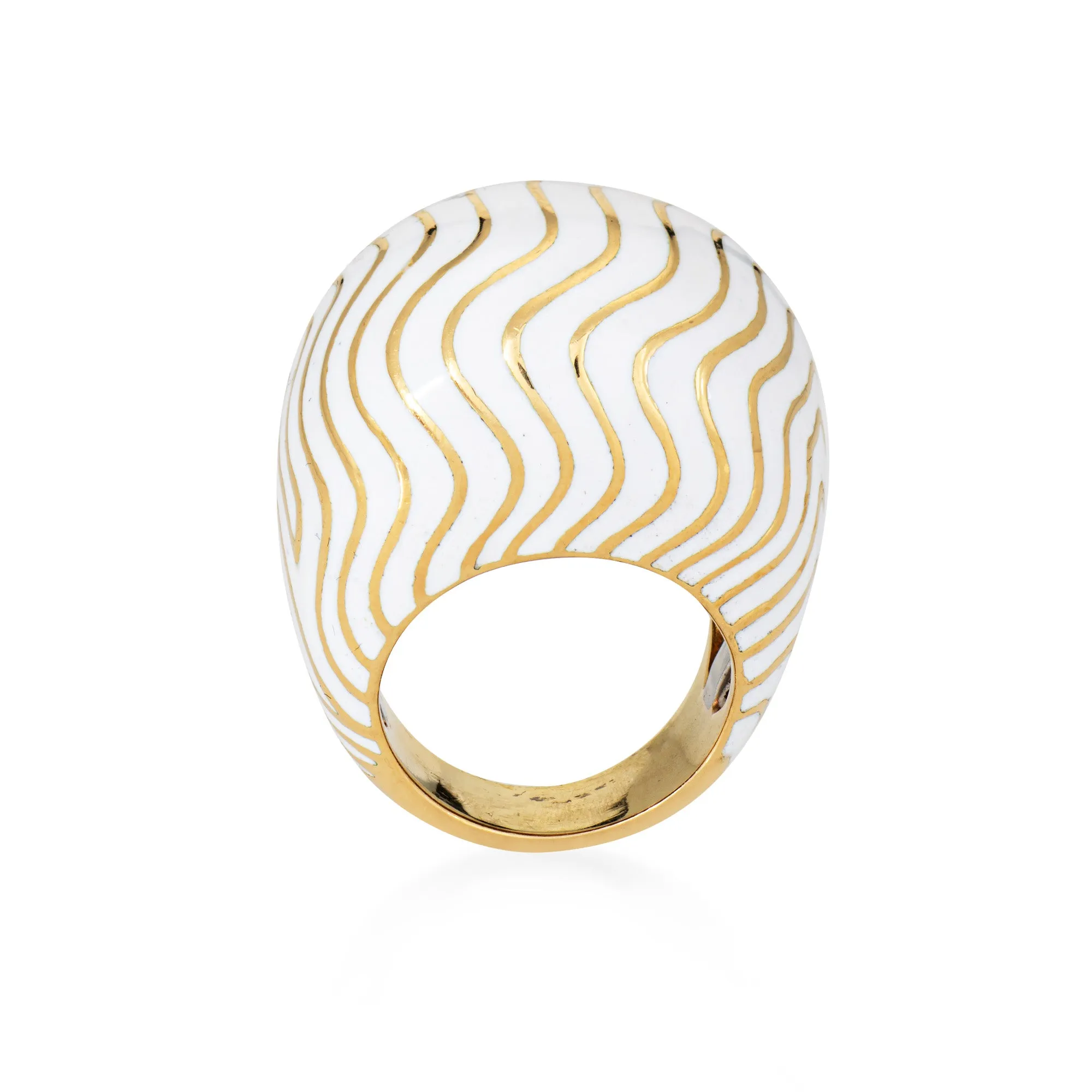 Vintage David Webb Ring White Enamel Bombe Dome Sz 6 Estate Fine Jewelry
