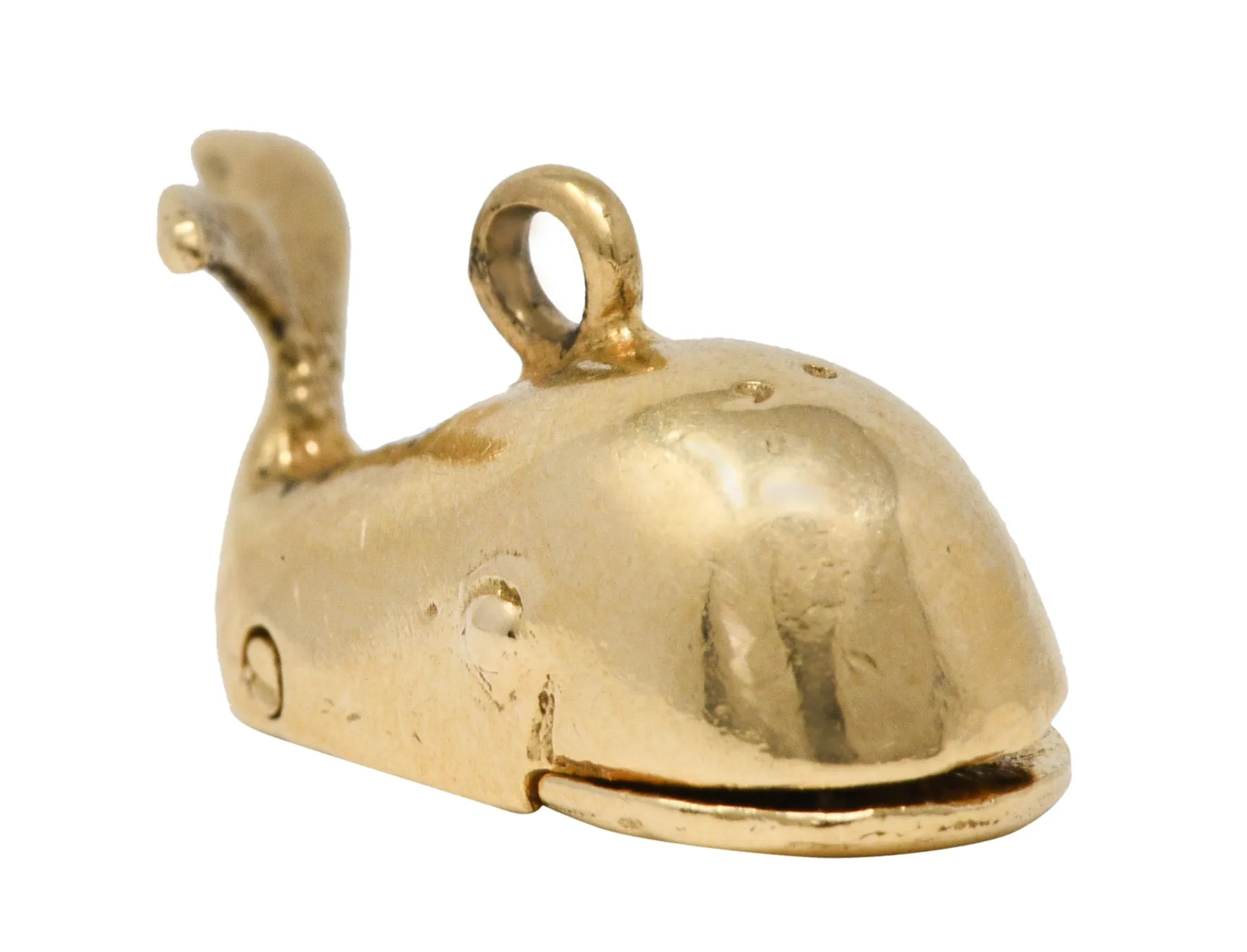 Vintage Enamel 14 Karat Gold Jonah Whale Articulated Charm