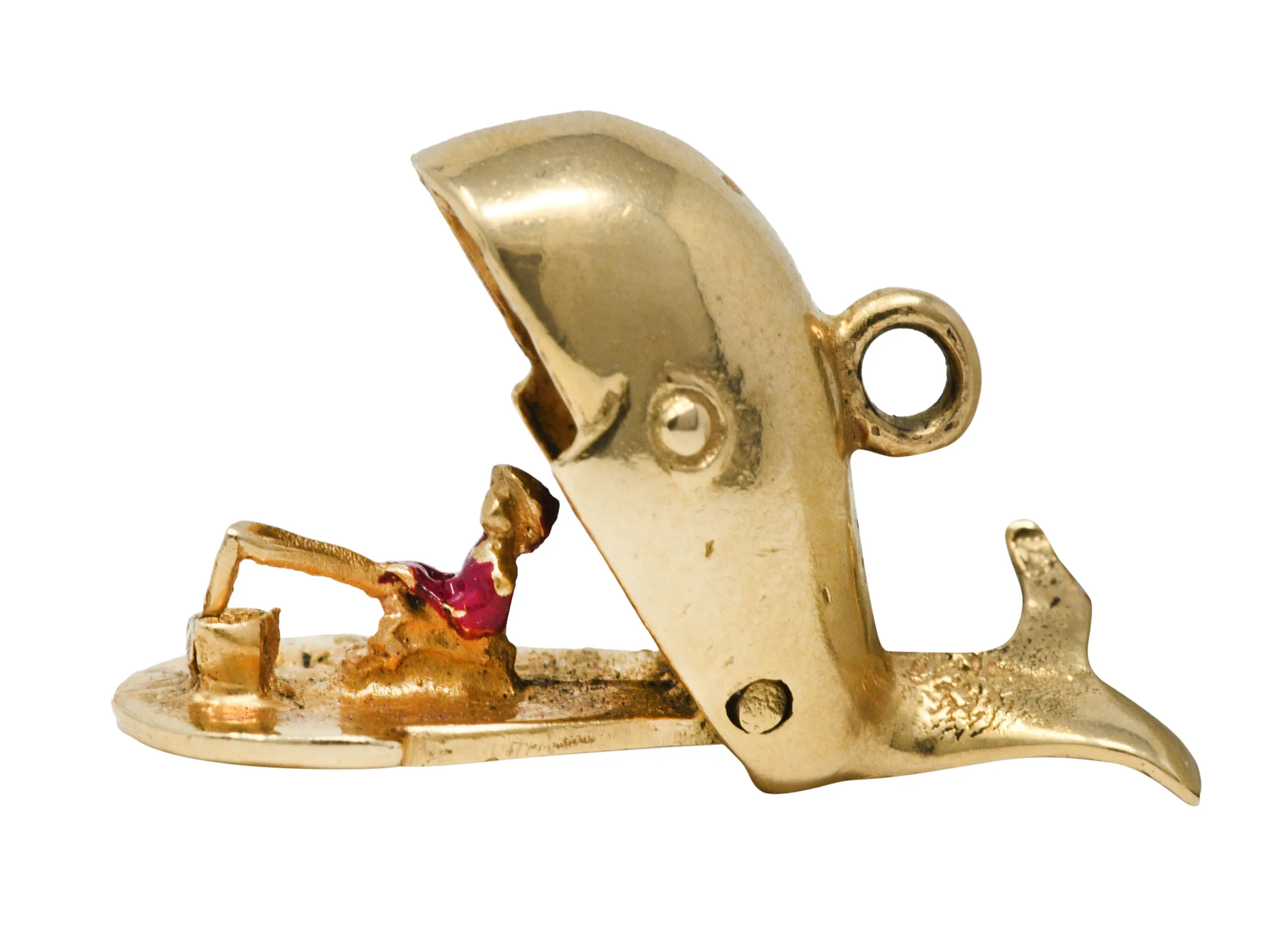 Vintage Enamel 14 Karat Gold Jonah Whale Articulated Charm